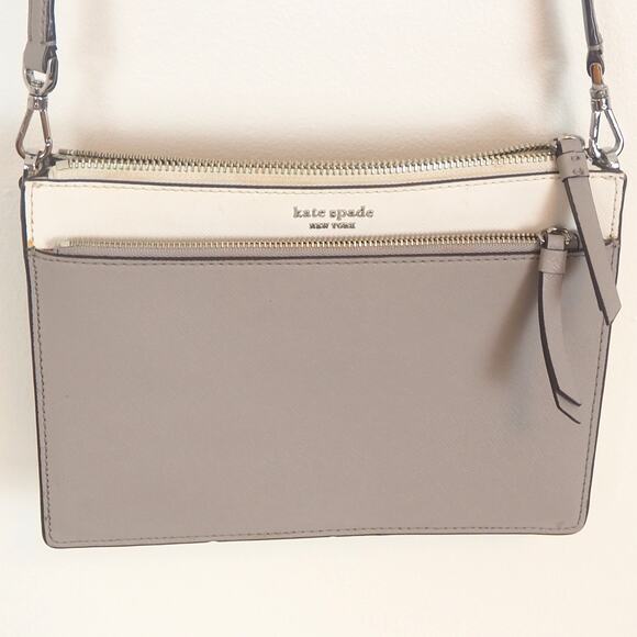 Kate Spade Cameron Double Zip Gray Leather Adjustable Crossbody Bag Purse - Picture 1 of 14